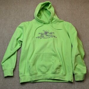 UP NORTH Minnesota Moose Embroidered Hoodie Womens Large Green Hooded Sweatshirt